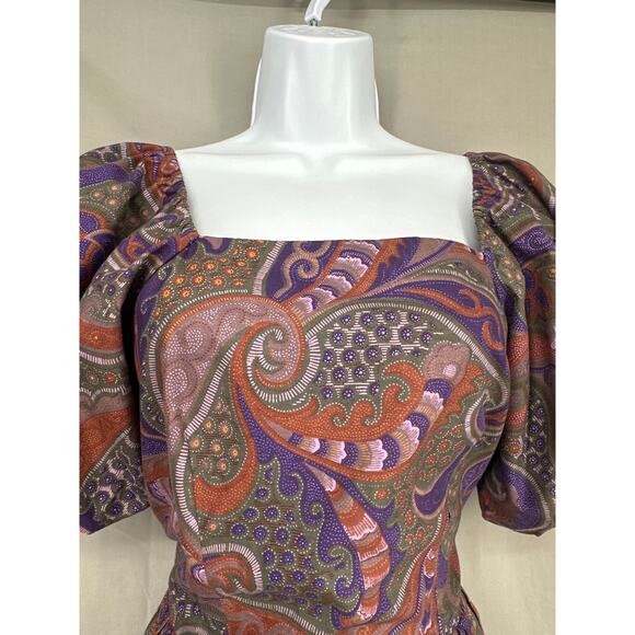Vintage Kay Unger Dress Small 4 Purple Paidley Midi Pockets Bohemian Cottagecore - Picture 3 of 9